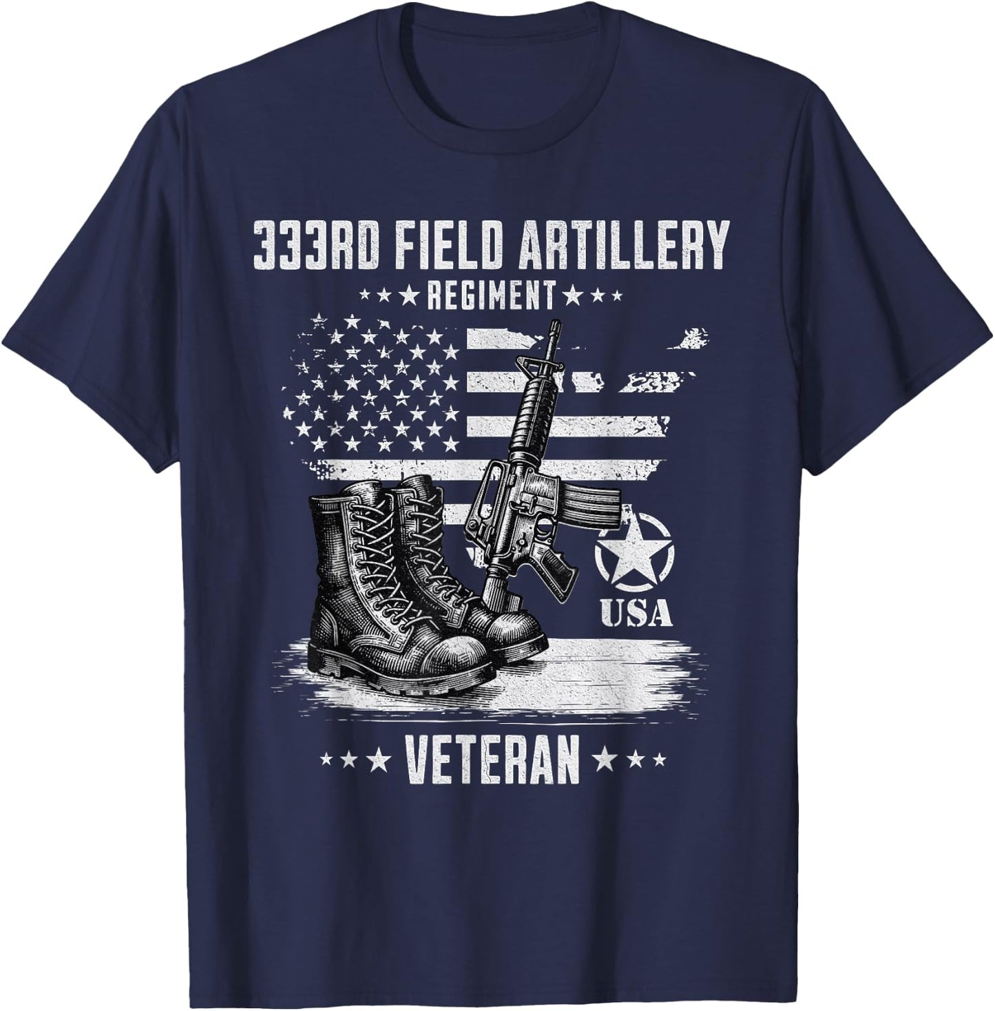 333rd Field Artillery Regiment Veteran Military Distressed T-Shirt - T-Shirt | Navy