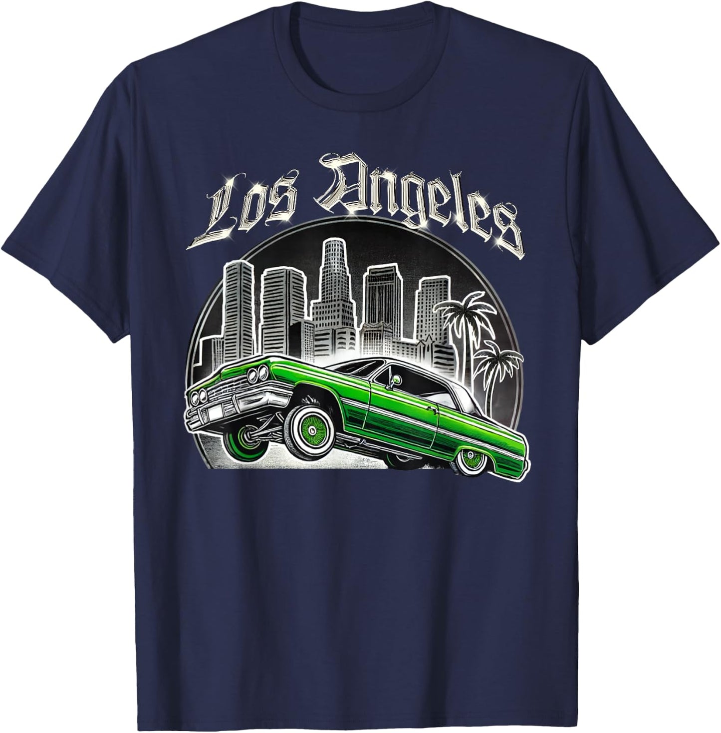 Los Angeles Lowrider Skyline California Latino Mexican Cholo T-Shirt - T-Shirt | Navy
