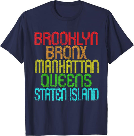The 5 Boroughs Of New York City Retro Vintage 80s T-Shirt - T-Shirt | Navy
