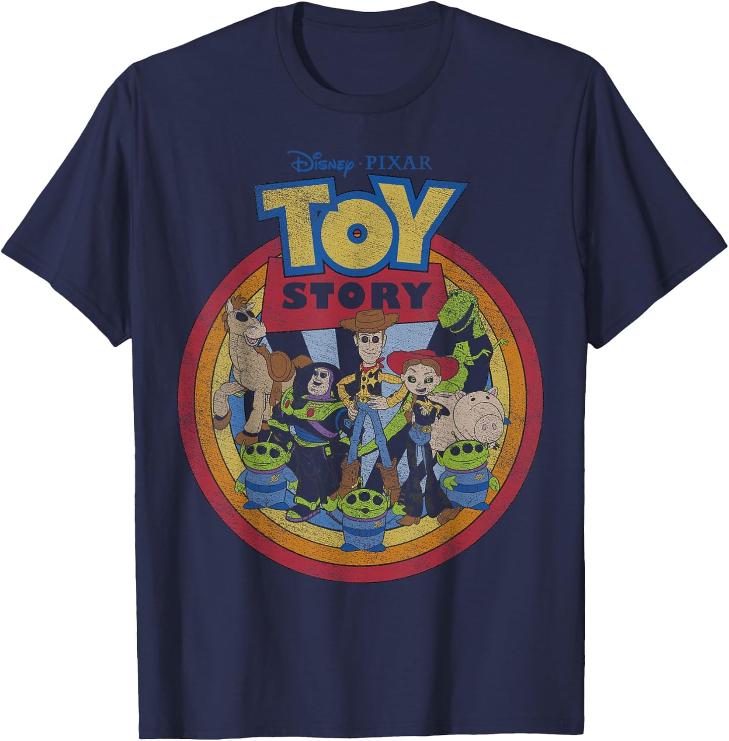 Disney Pixar Toy Story Vintage Circle Portrait Logo T-Shirt - T-Shirt | Navy