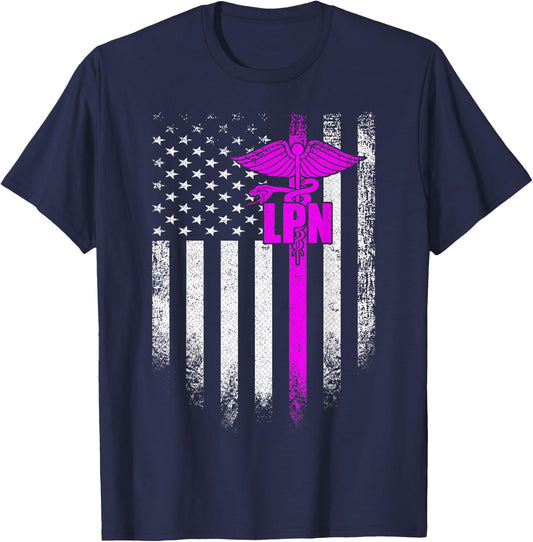 Vintage USA LPN Licensed Practical Nurse American Flag Gift T-Shirt - T-Shirt | Navy