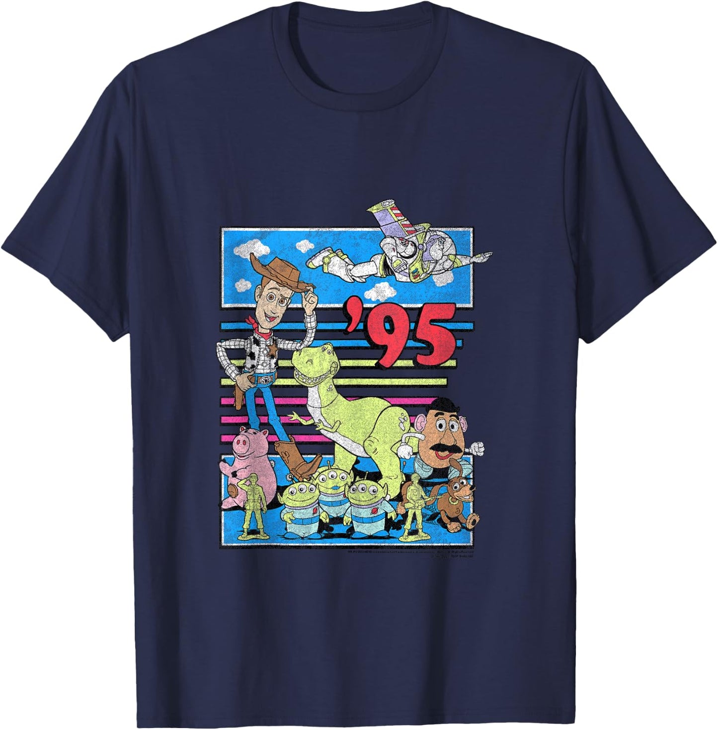 Disney Pixar Toy Story 95 Retro Distressed Colorful T-Shirt - T-Shirt | Navy