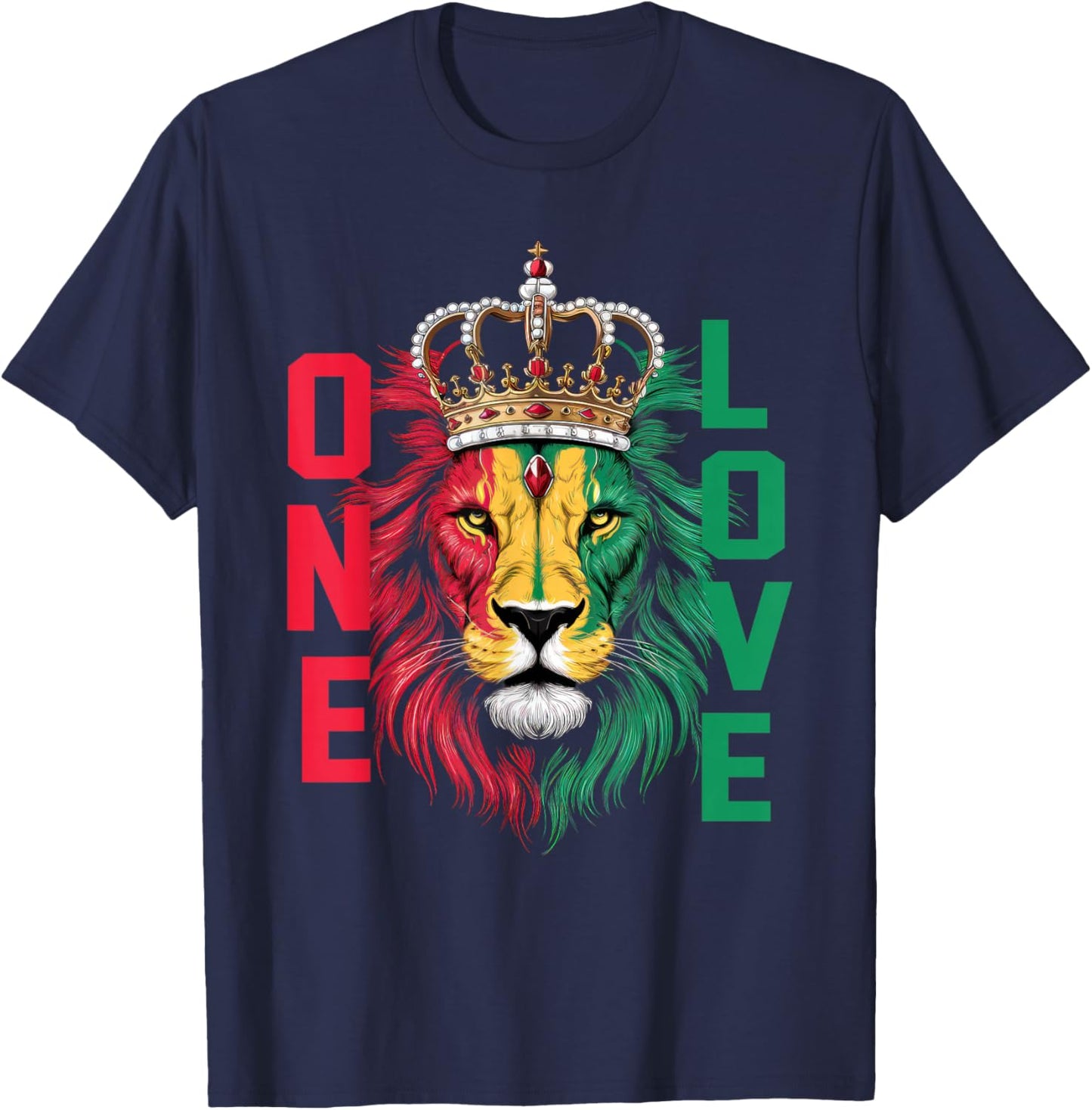 One Love Rasta Lion Jamaican Pride Reggae African T-Shirt - T-Shirt | Navy