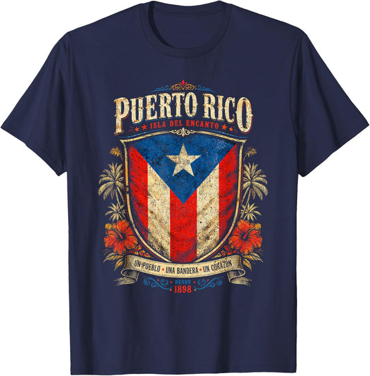 Puerto Rico Flag Vintage Boricua Isla del Encanto T-Shirt - T-Shirt | Navy