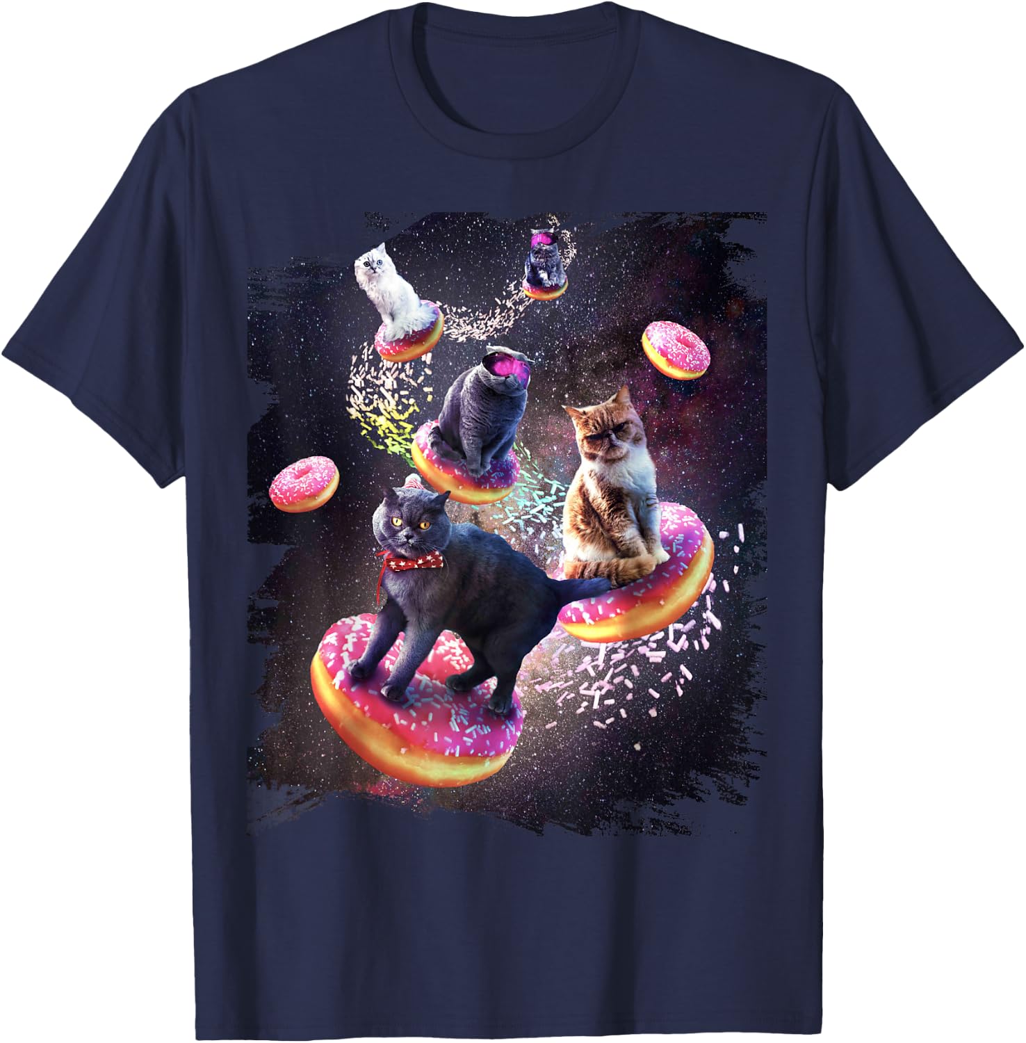 Galaxy Cat Donut - Space Cats Riding Doughnuts T-Shirt - T-Shirt | Navy