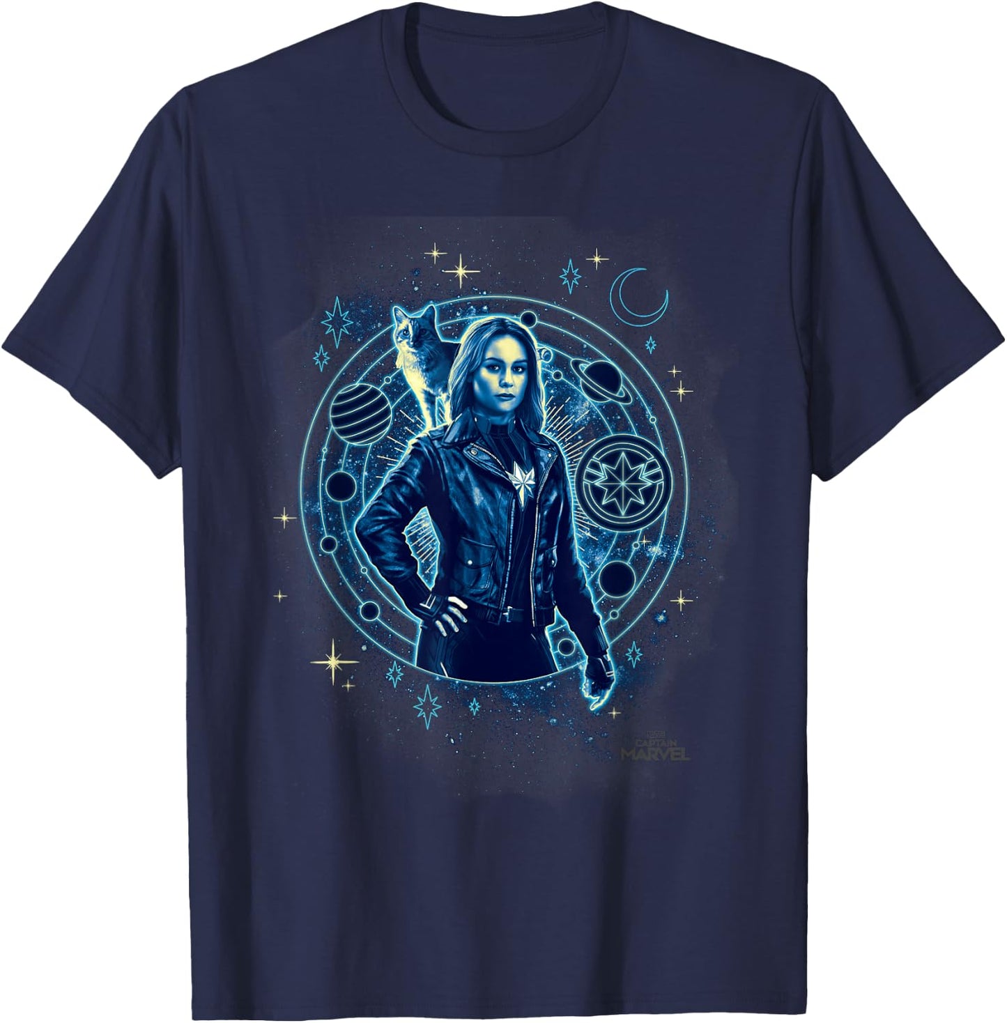 Captain Marvel Goose Geometric Circle Space Graphic T-Shirt - T-Shirt | Navy