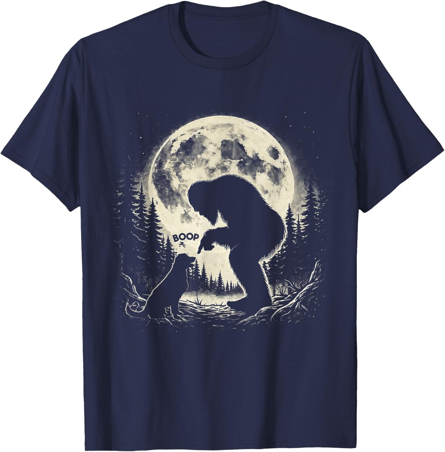Fun Hand Boop Nose Labrador Bigfoot Sasquatch Full Moon Dog T-Shirt - T-Shirt | Navy