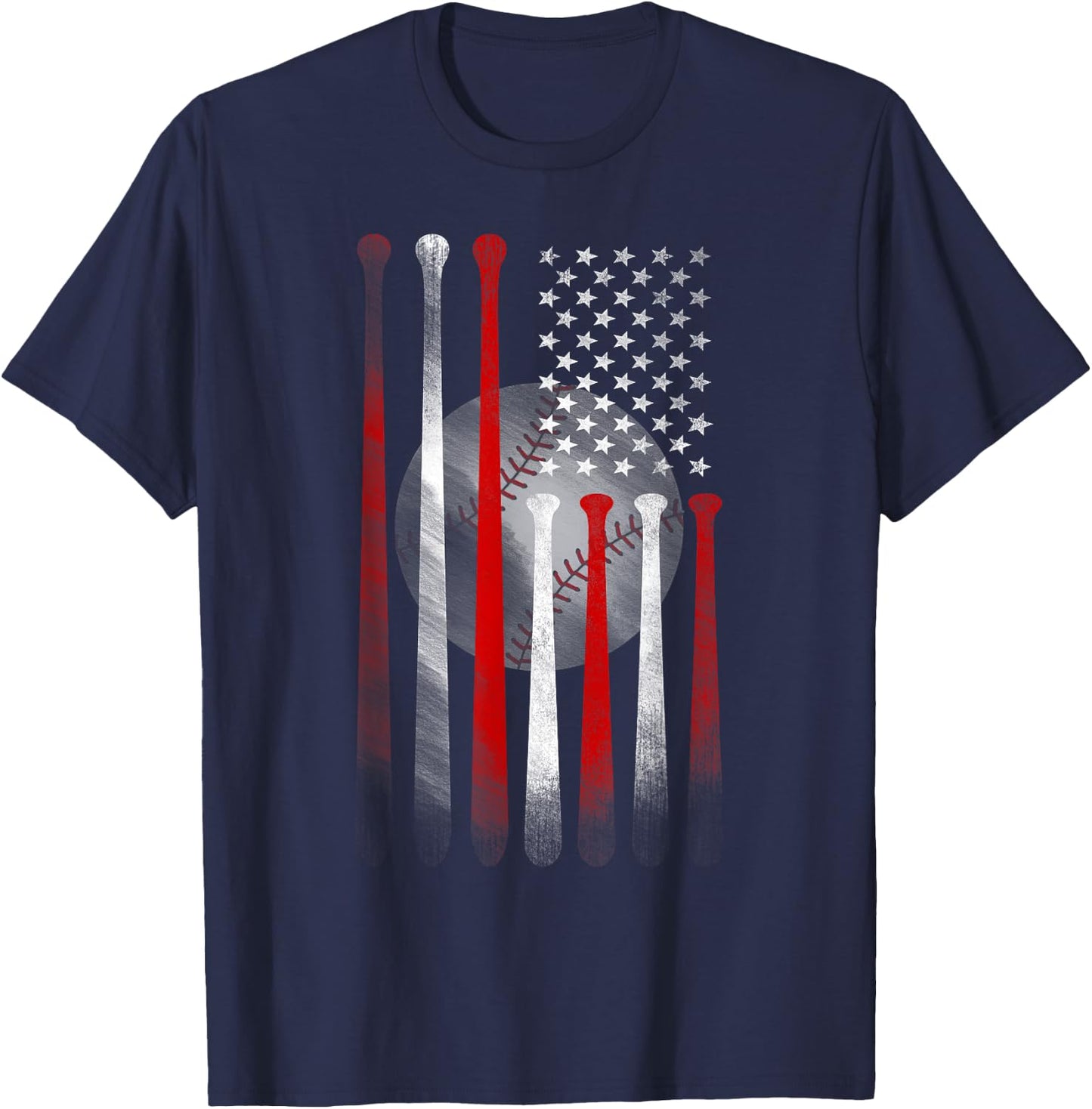 Vintage Baseball American Flag , Classic Fit Black for Dad and Mom T-Shirt - T-Shirt | Navy