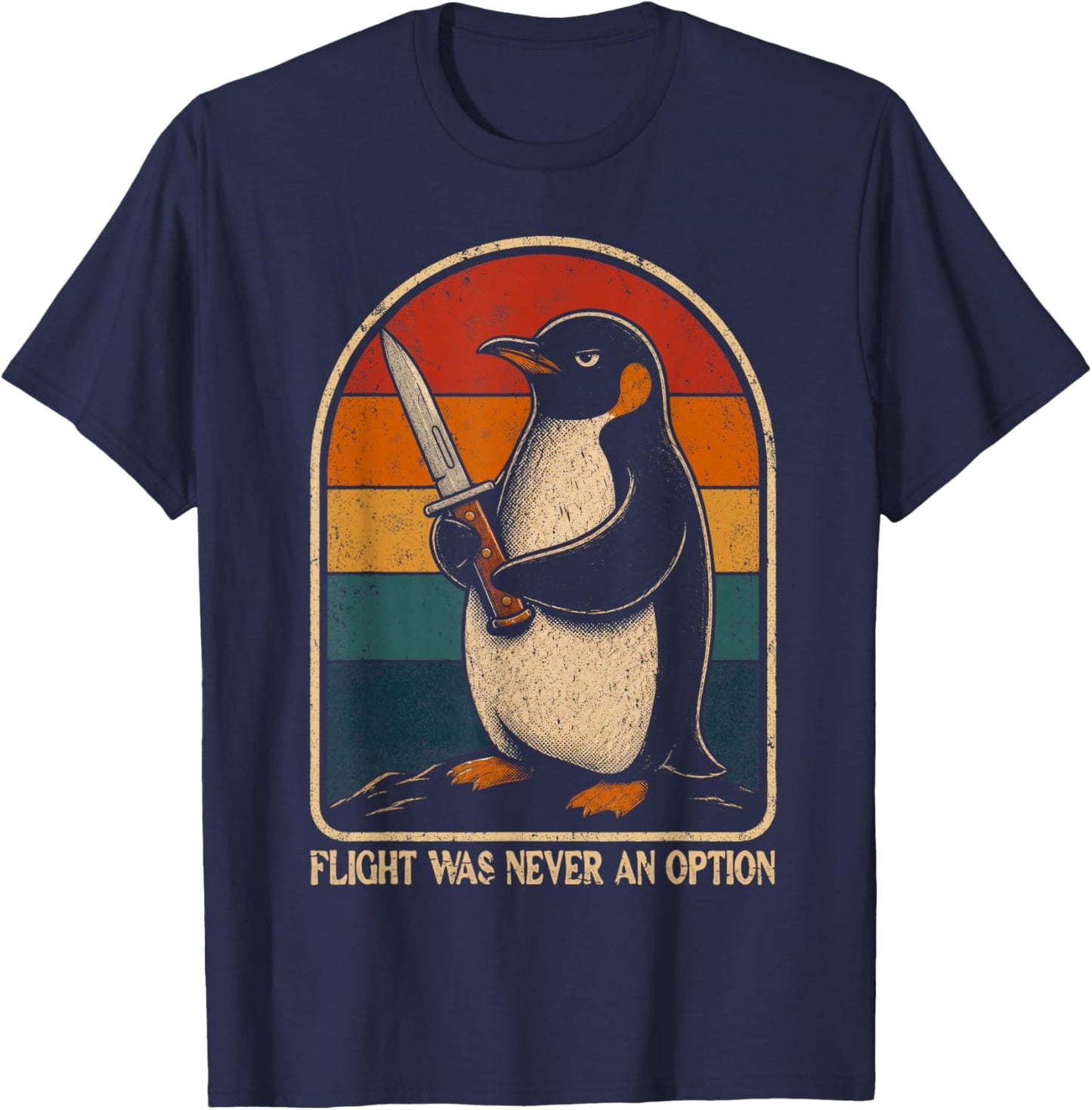 Vintage Flight was Never an Option Funny Penguin Humor T-Shirt - T-Shirt | Navy
