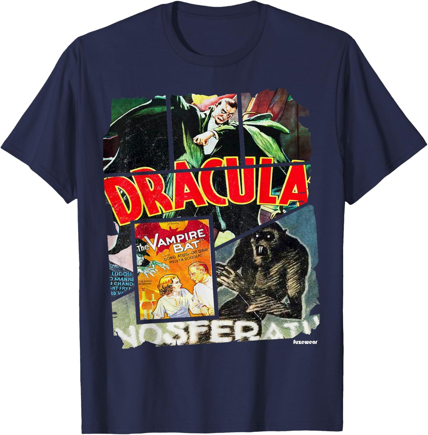 Vintage Style Horror Nosferatu Movie Poster Collage T-Shirt - T-Shirt | Navy
