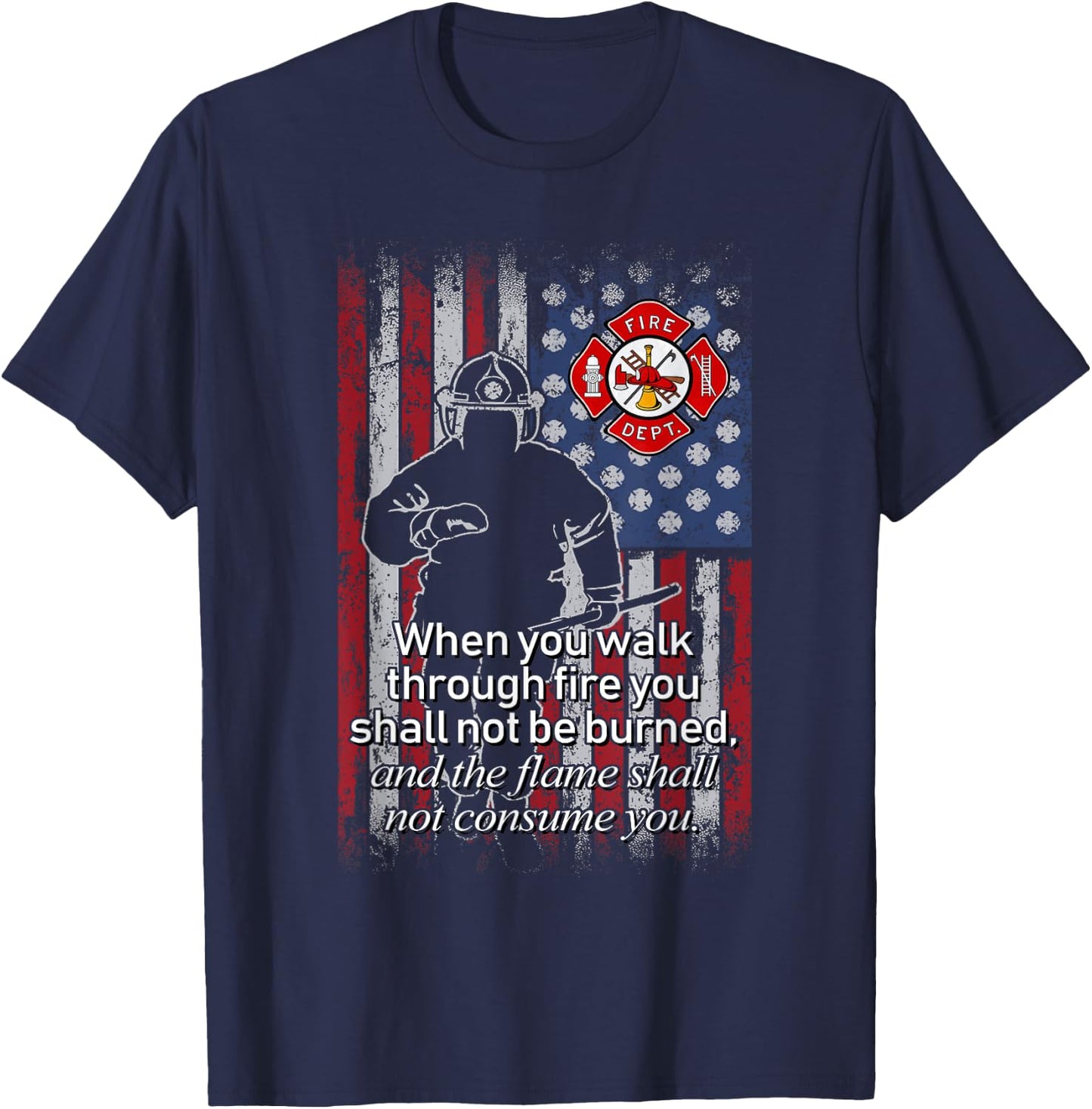 Thin Red Line Firefighter Bible Verse American Flag T-Shirt - T-Shirt | Navy