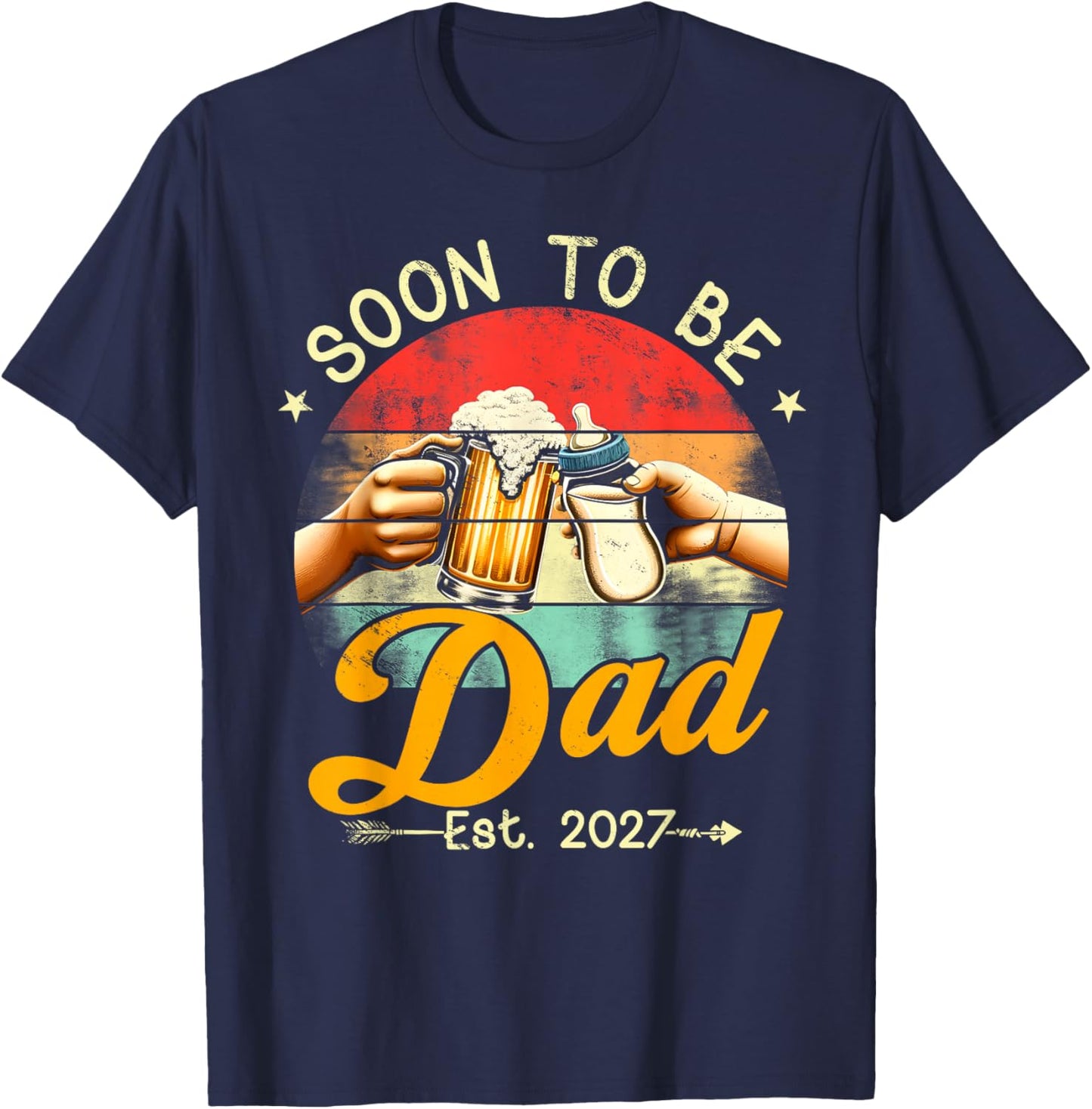 Soon to Be Dad 2027 Retro Pregnancy Announcement Dad T-Shirt - T-Shirt | Navy