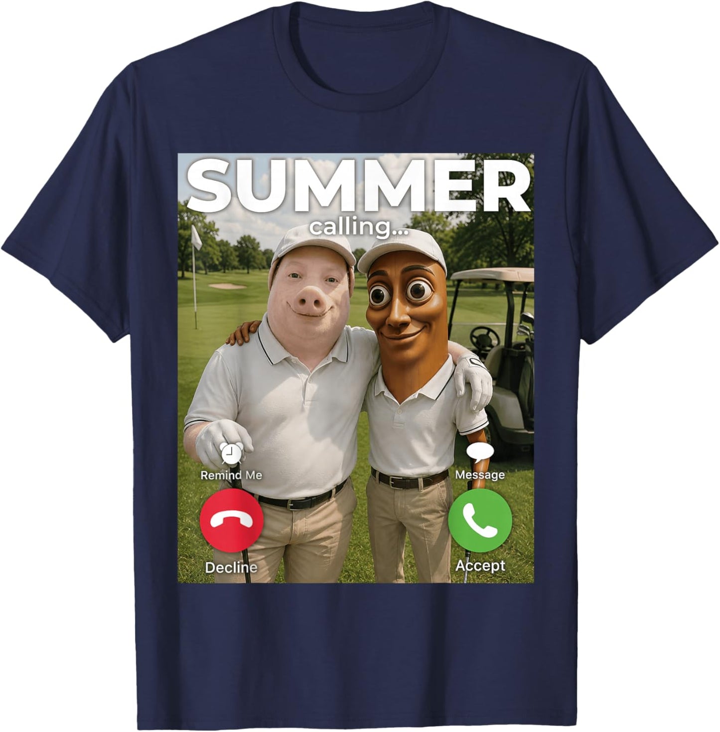 Tung Sahur John Pork Golf Season is Calling Summer Brainrot T-Shirt - T-Shirt | Navy
