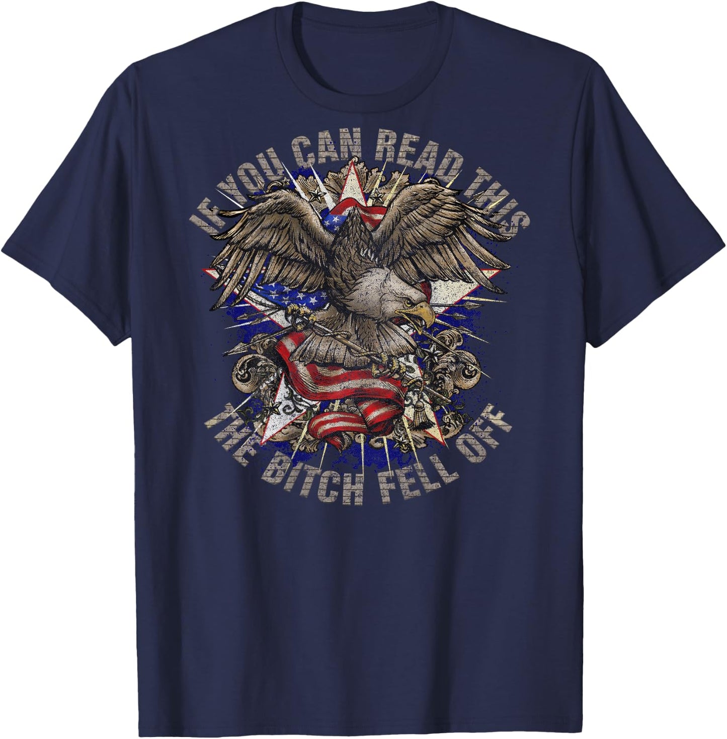 Funny Biker If You Can Read This The Bitch Fell Off, ON BACK T-Shirt - T-Shirt | Navy