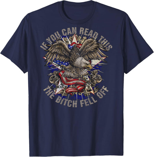 Funny Biker If You Can Read This The Bitch Fell Off, ON BACK T-Shirt - T-Shirt | Navy