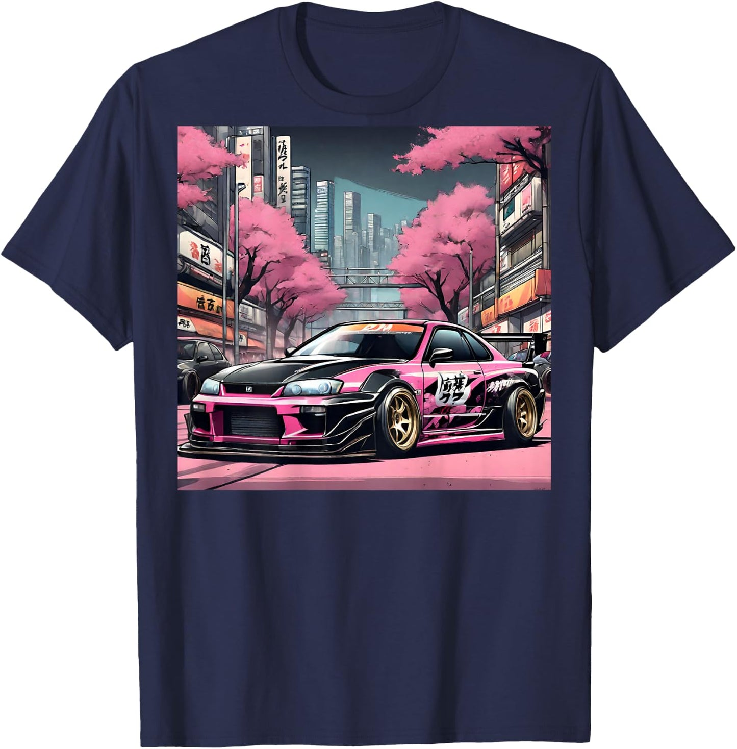 JDM Tokyo Skyline Retro Race Car Drift Tuning On The Back T-Shirt - T-Shirt | Navy