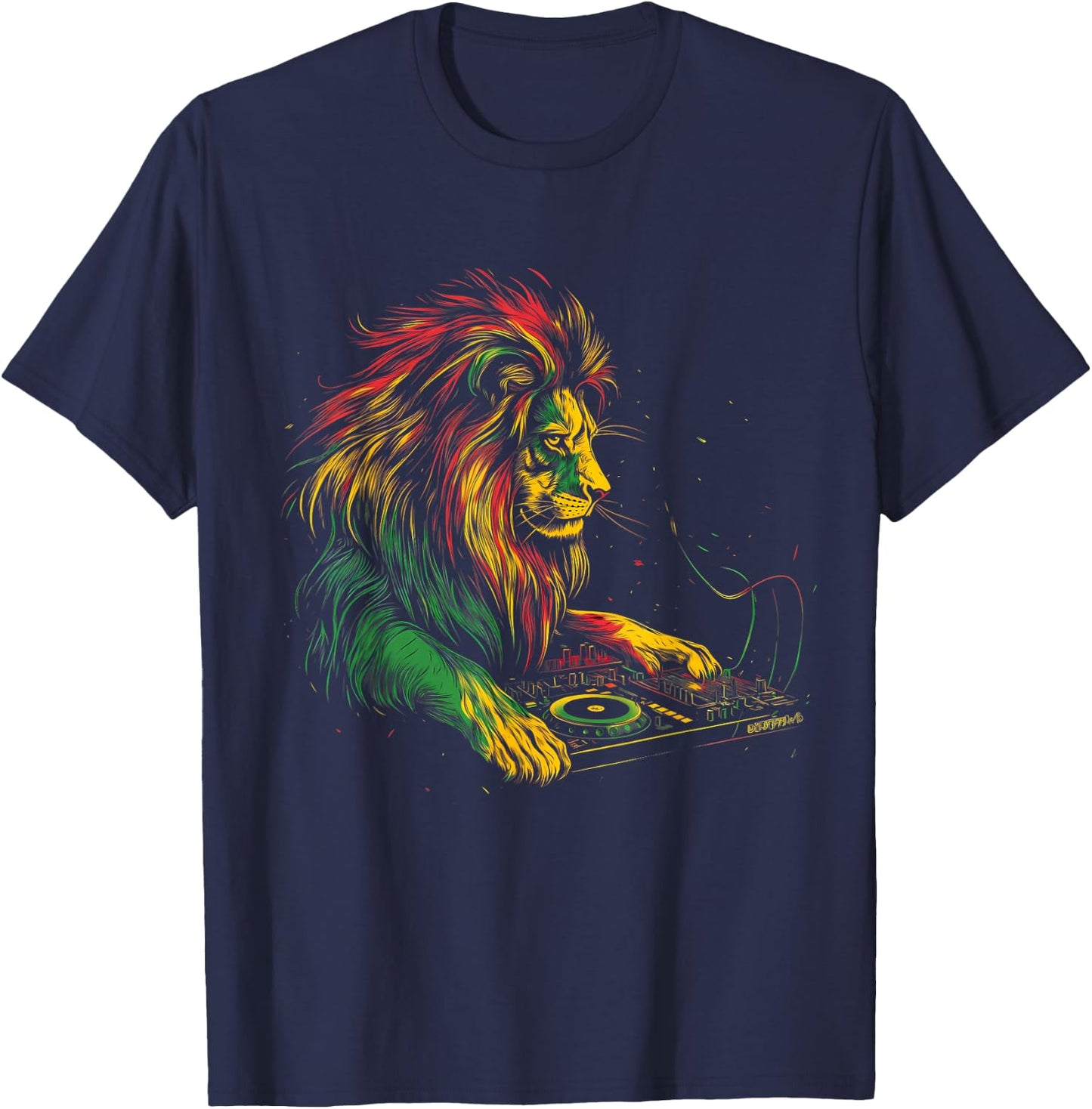 Rasta Reggae Music Headphone DJ Lion Of Judah Jamaican T-Shirt - T-Shirt | Navy