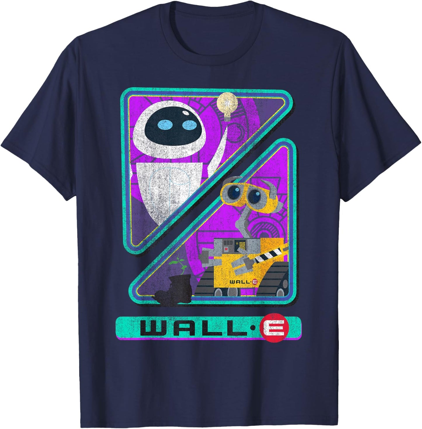 Disney Pixar Wall-E Retro Distressed Eve & Wall-E Split T-Shirt - T-Shirt | Navy
