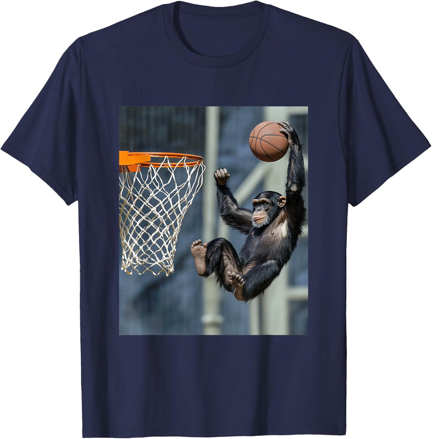 Chimpanzee Basketball Monkey Funny Graphic T-Shirt - T-Shirt | Navy