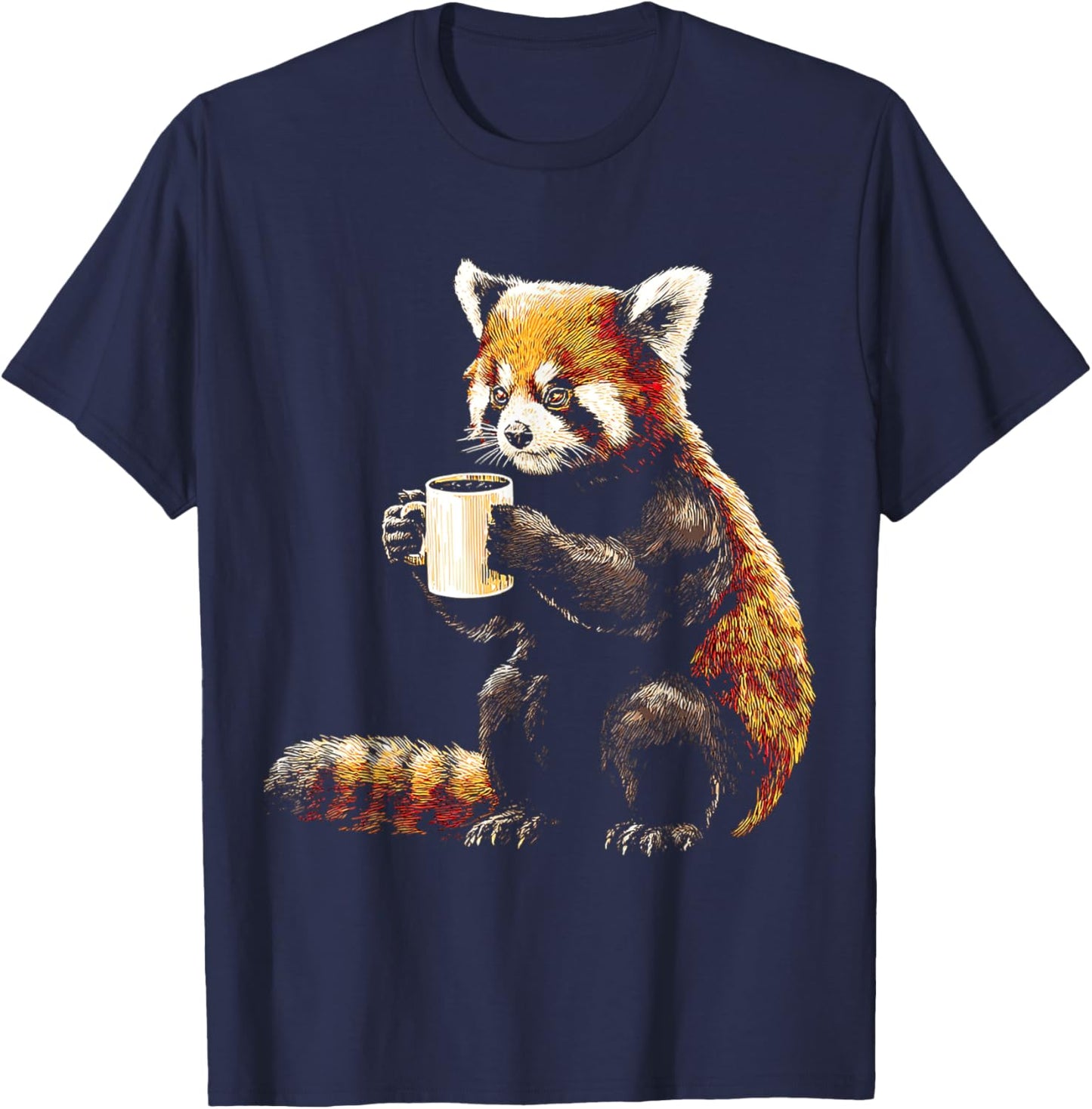 Red Panda Coffee Cup Motif Animal Lover Art Red Panda T-Shirt - T-Shirt | Navy