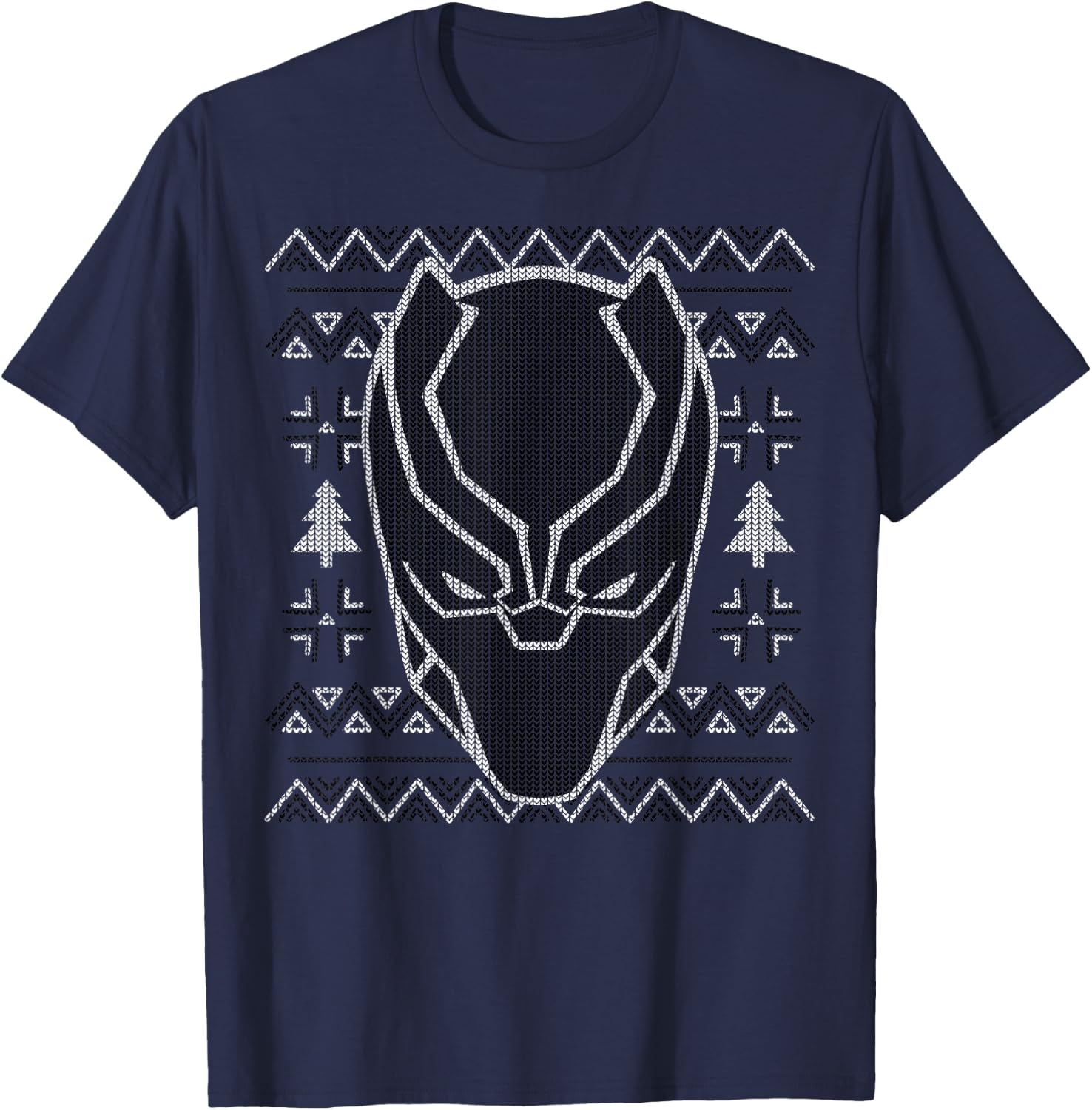 Marvel Black Panther Mask Ugly Christmas Sweater T-Shirt - T-Shirt | Navy
