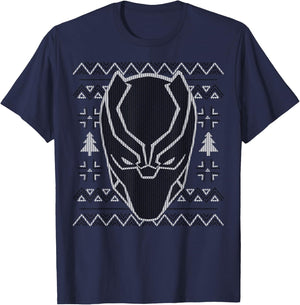 Marvel Black Panther Mask Ugly Christmas Sweater T-Shirt - T-Shirt | Navy