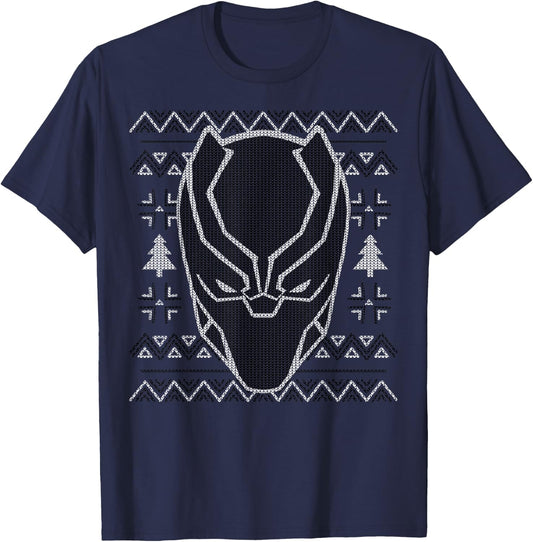 Marvel Black Panther Mask Ugly Christmas Sweater T-Shirt - T-Shirt | Navy