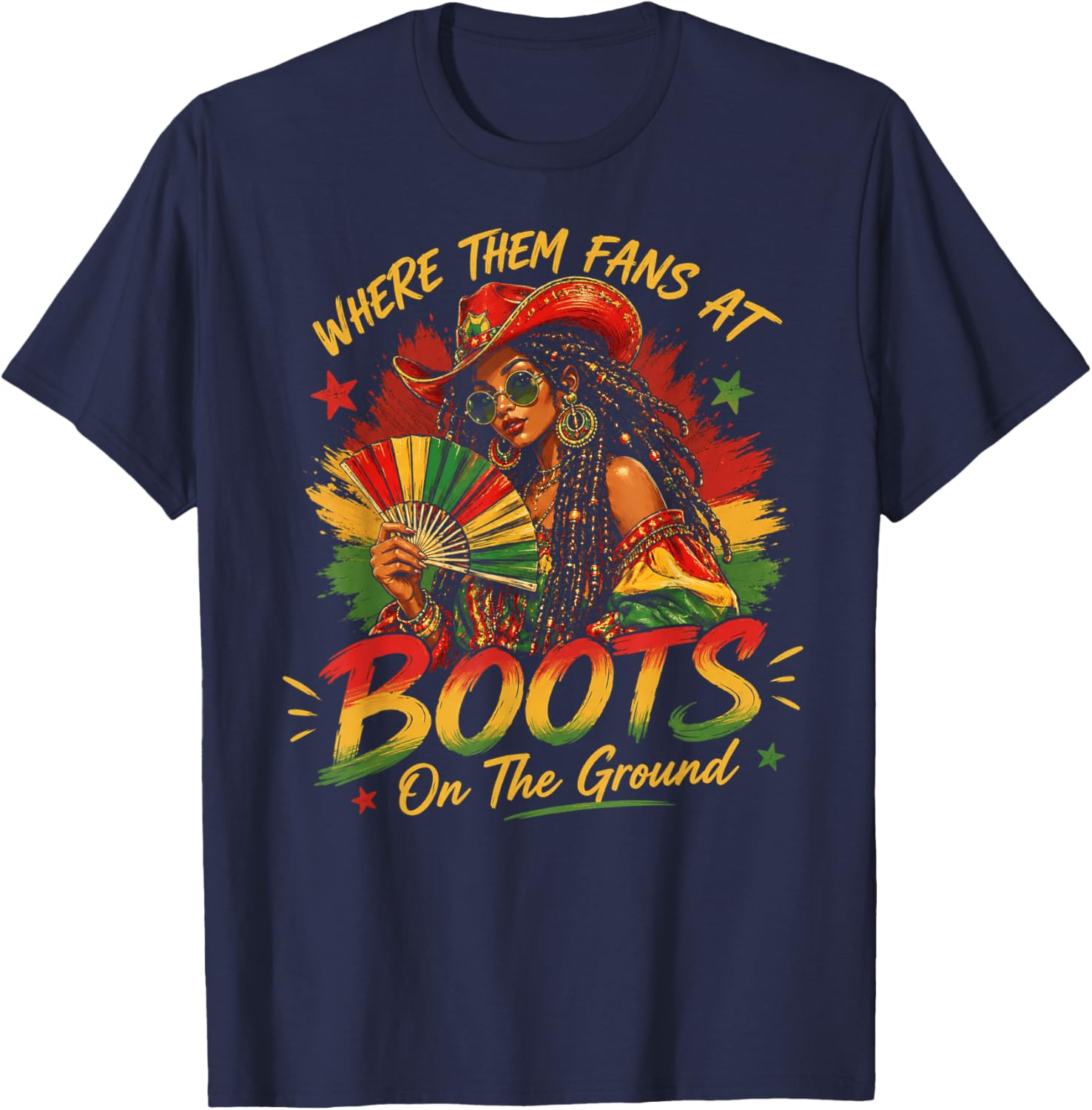 Where Them Fans At Boots On The Ground Juneteenth Women T-Sh T-Shirt - T-Shirt | Navy