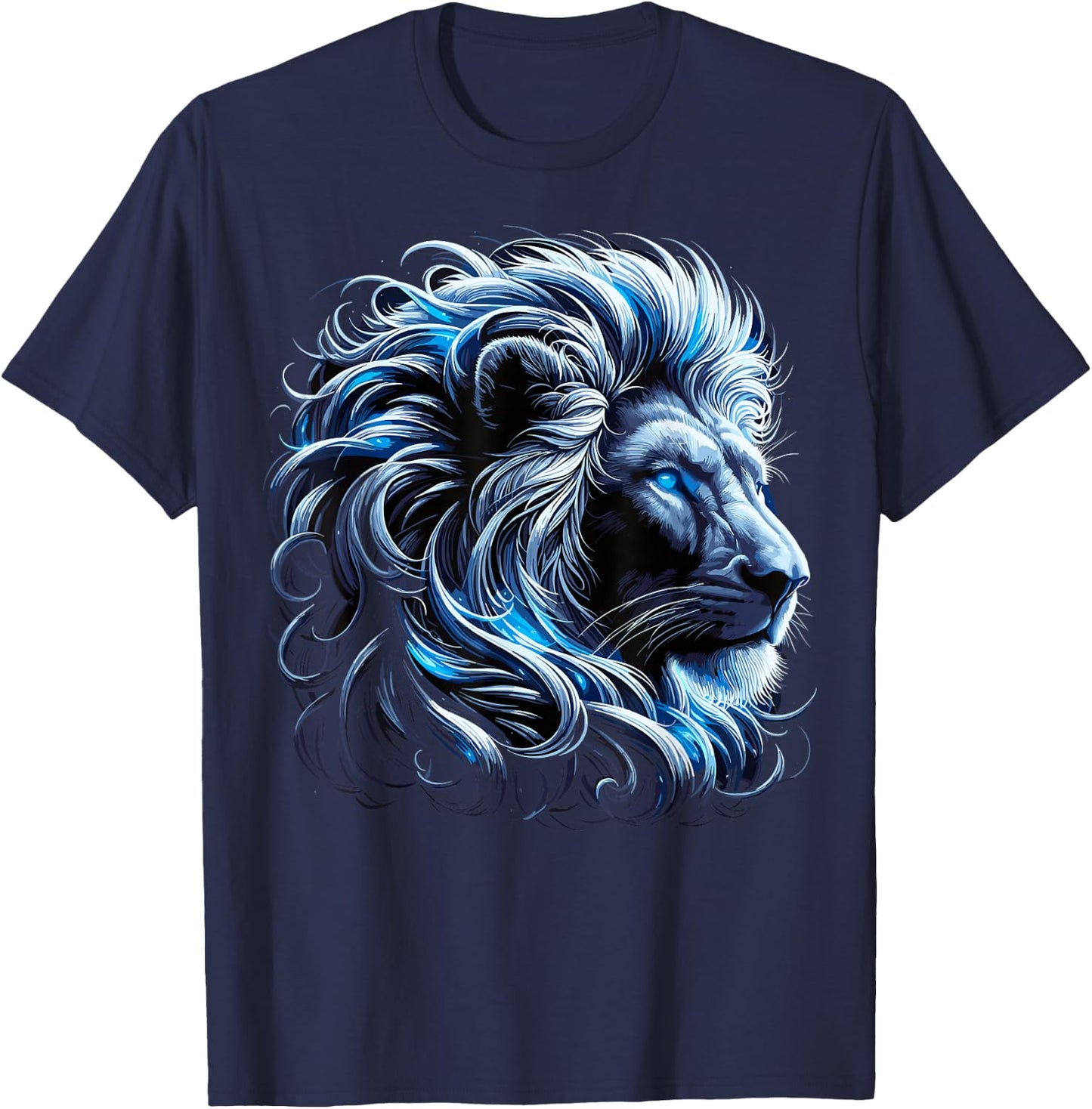 Lion Blue Eyes Zoo Animal Lion T-Shirt - T-Shirt | Navy