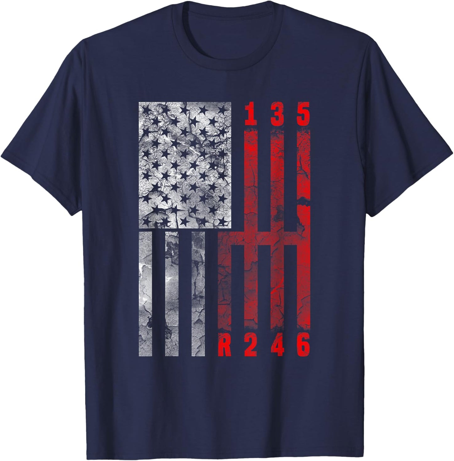 Stick Shift American Flag Muscle Car 6 Gears Mechanic Shirt T-Shirt - T-Shirt | Navy