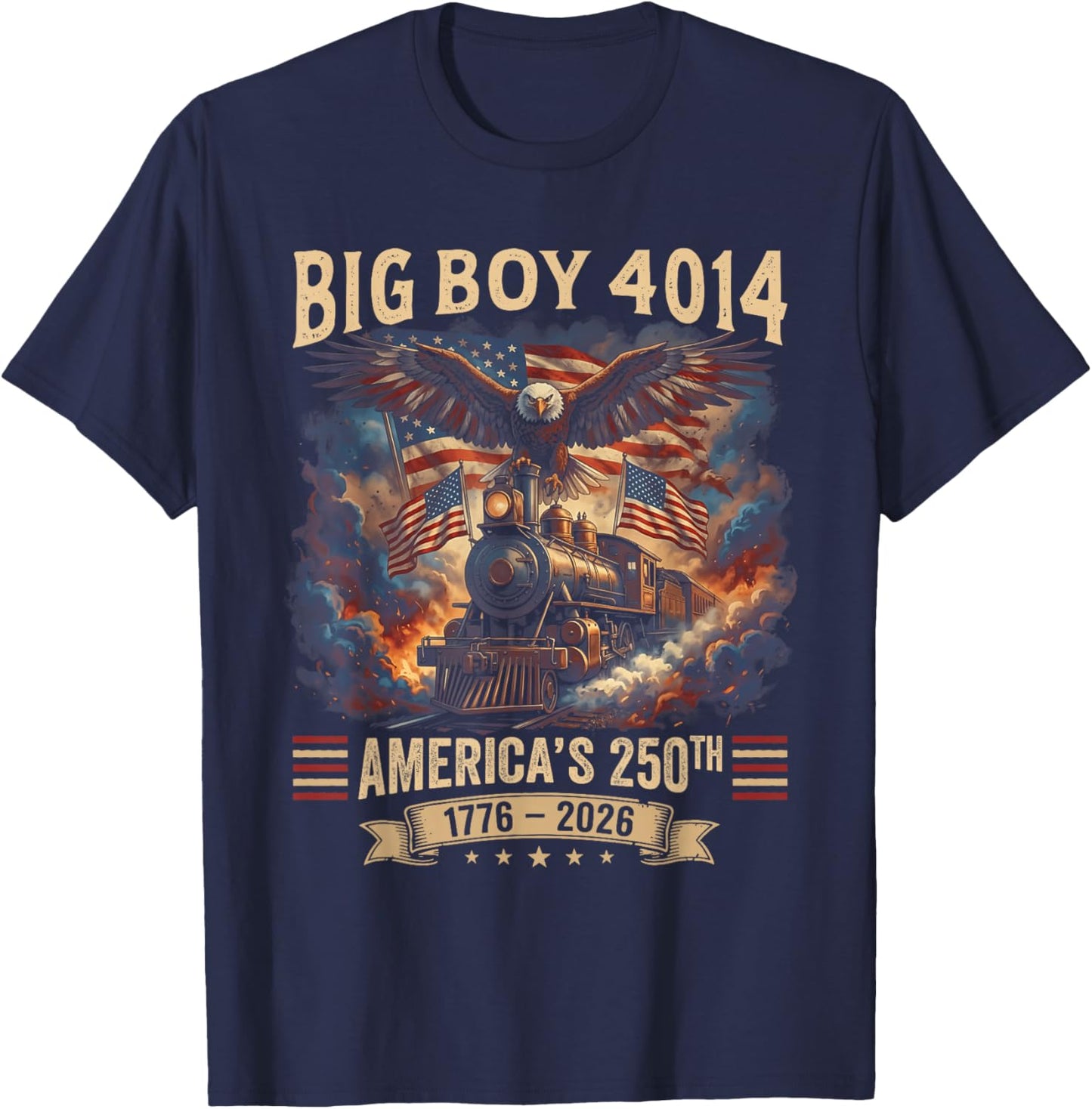 Big Boy 4014 Train 4th of July Retro US Flag Vintage Apparel T-Shirt - T-Shirt | Navy