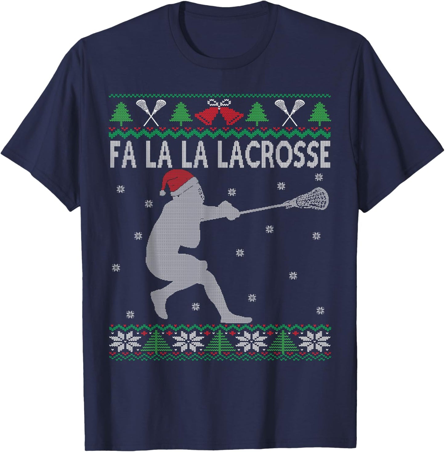 Fa La La Lacrosse Player Funny Lax Bro Ugly Christmas T-Shirt - T-Shirt | Navy