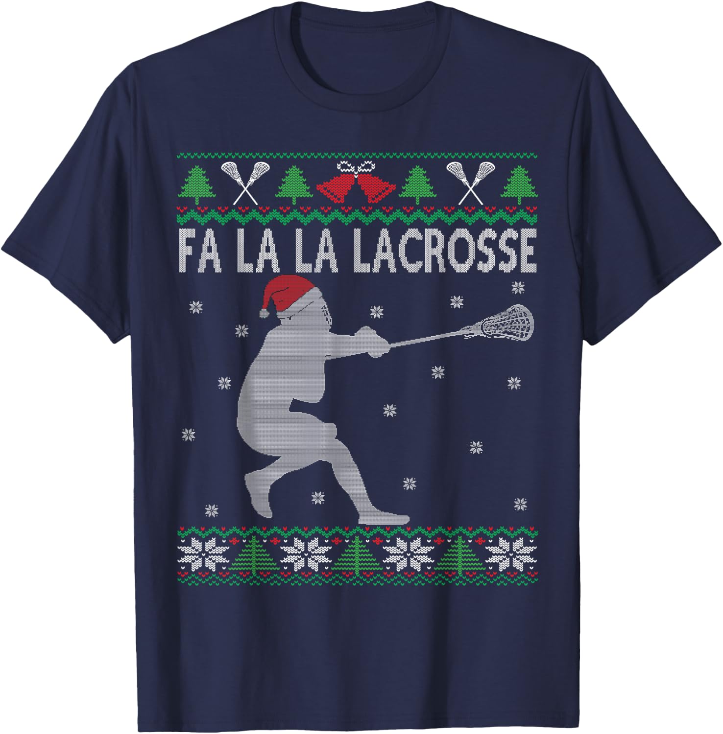Fa La La Lacrosse Player Funny Lax Bro Ugly Christmas T-Shirt - T-Shirt | Navy