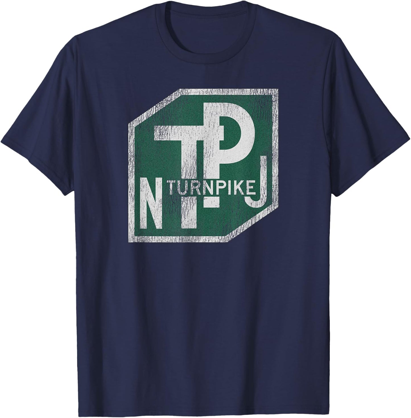 Distressed New Jersey Turnpike State Road Sign T-Shirt - T-Shirt | Navy