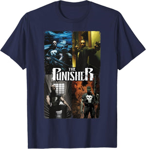 Marvel Comics Retro Classic The Punisher Panel Collage T-Shirt - T-Shirt | Navy