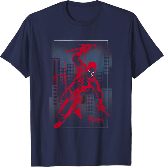 Marvel Daredevil City Skyline Graffiti T-Shirt - T-Shirt | Navy