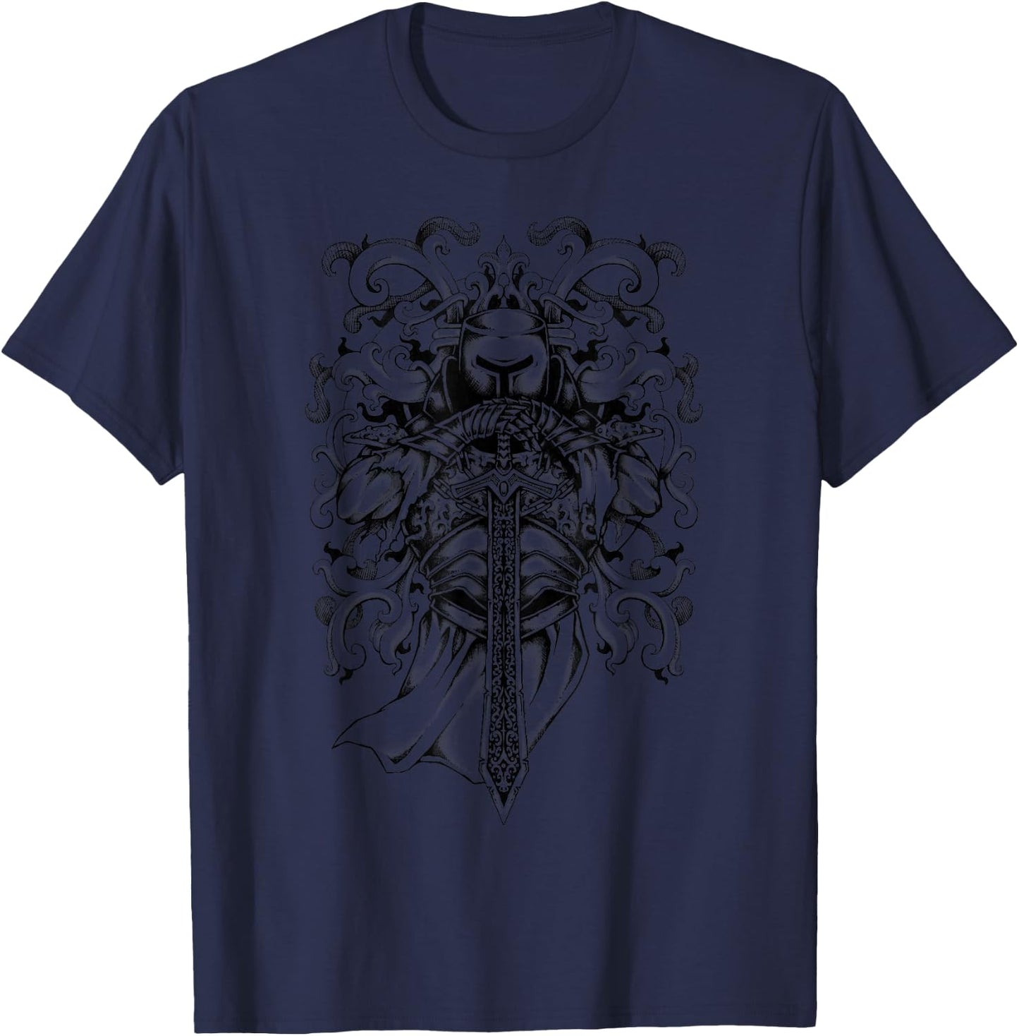 Hand Drawn Medieval Templar - Knights & Armor Gift T-Shirt - T-Shirt | Navy