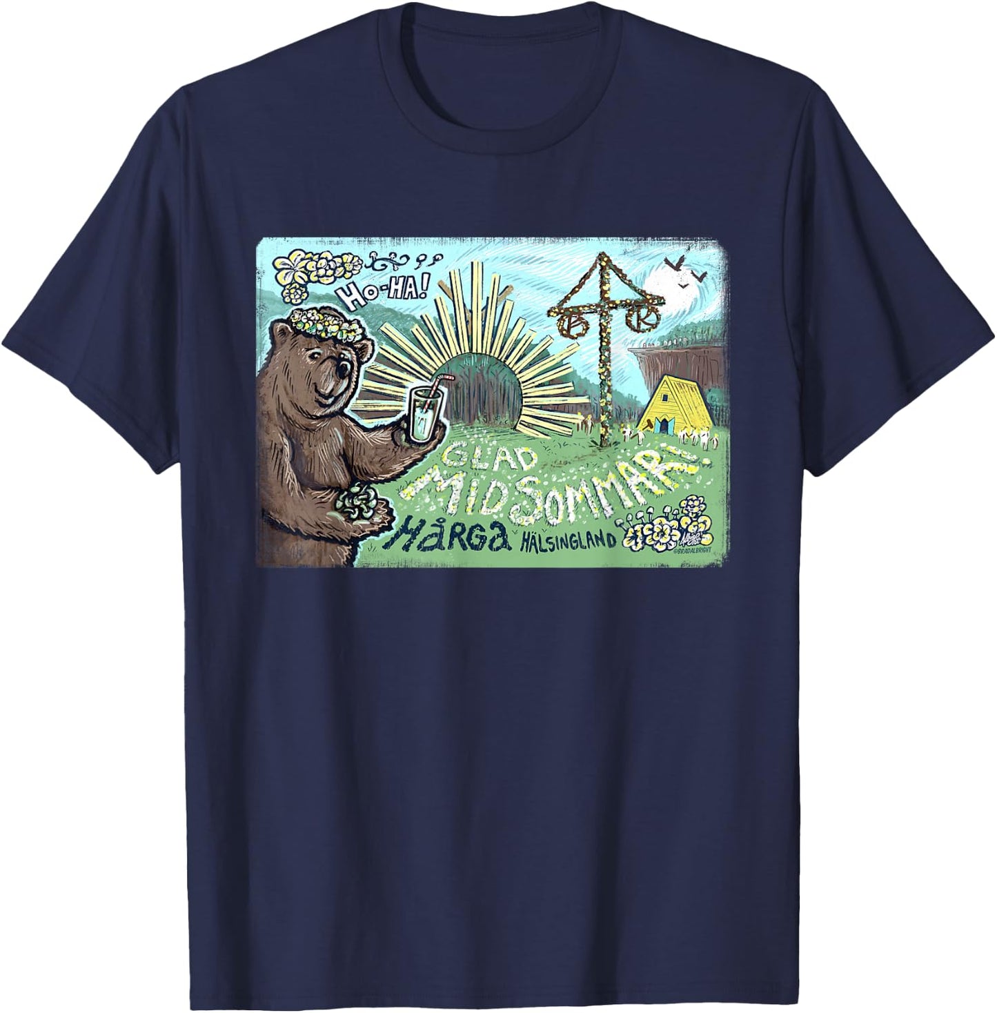 Happy Midsommar Bear T-Shirt - T-Shirt | Navy
