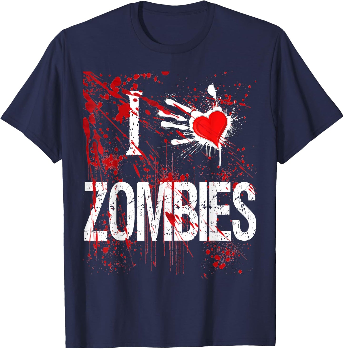 Halloween Custom I Love Zombies Heart Shirt T-Shirt - T-Shirt | Navy