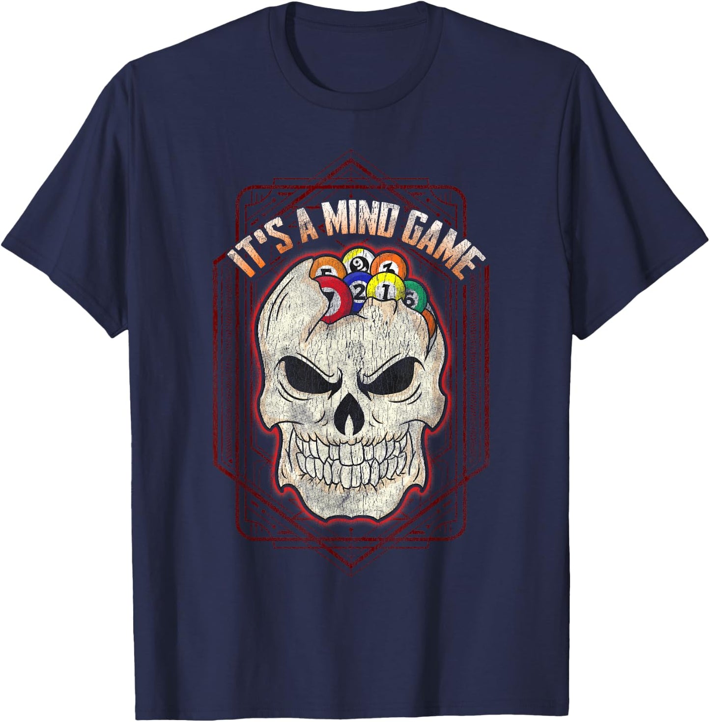 Billiards Skull Pool Balls It's a Mind Game T-Shirt - T-Shirt | Navy