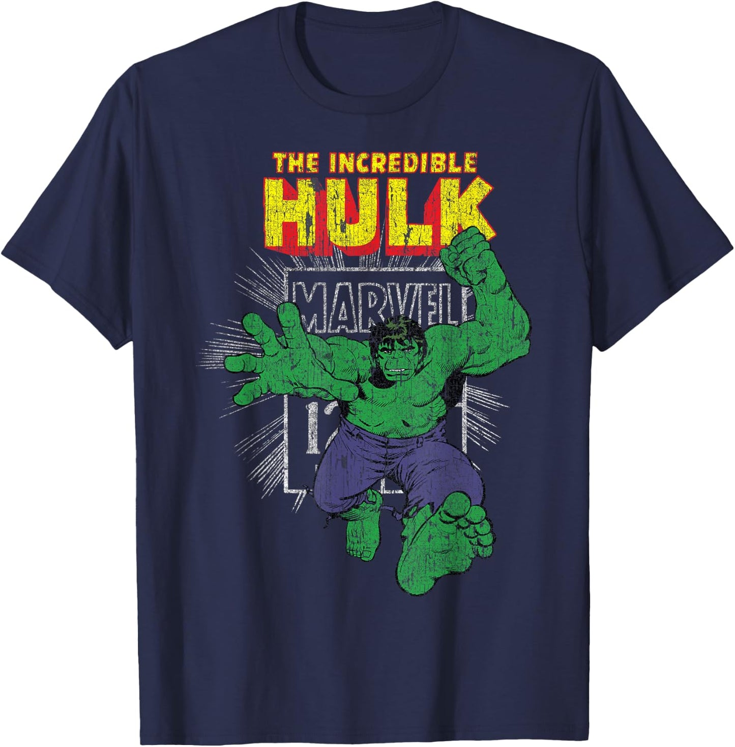 Marvel The Incredible Hulk Retro Comic Book Stamp Logo T-Shirt - T-Shirt | Navy