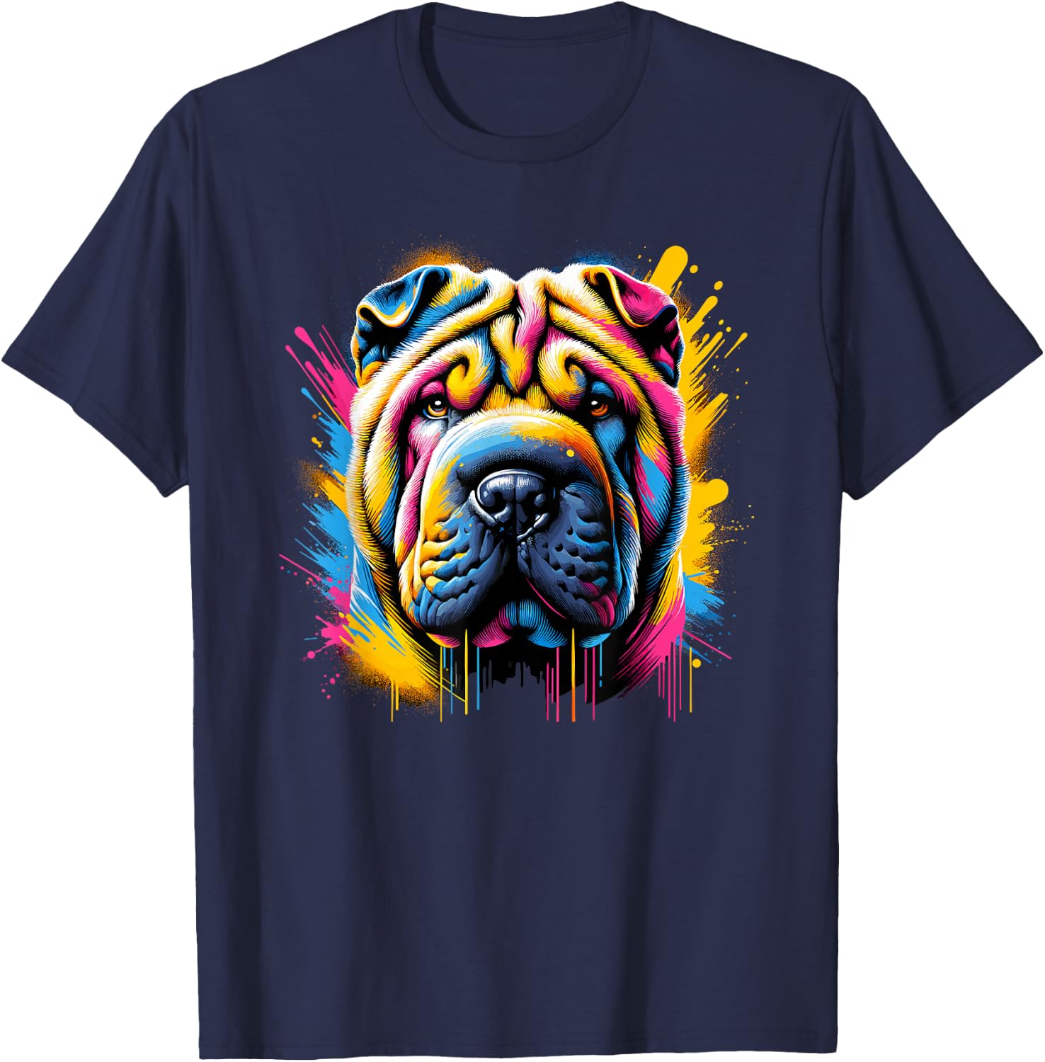 Splash Art Chinese Shar-Pei Shar Pei T-Shirt - T-Shirt | Navy