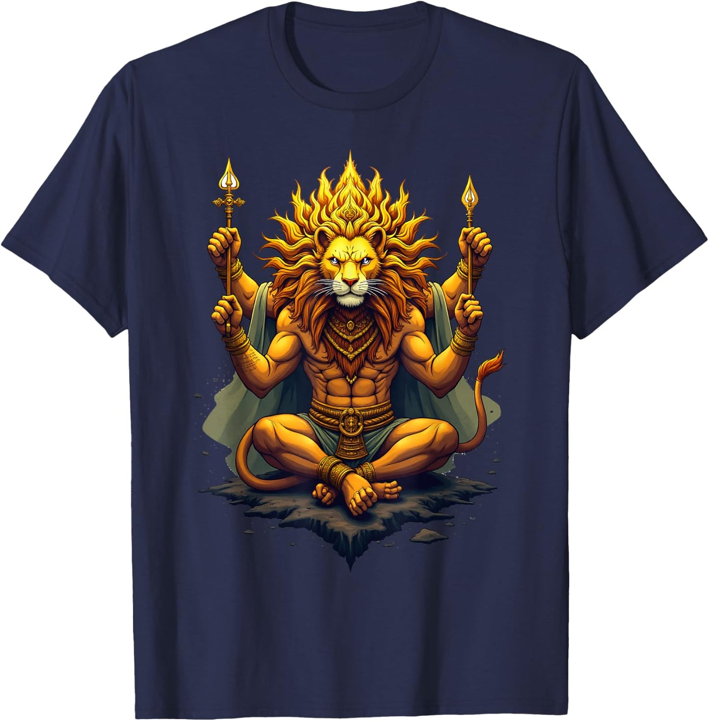 Majestätischer Narasimha Löwengott Design Göttliche Symbole T-Shirt - T-Shirt | Navy