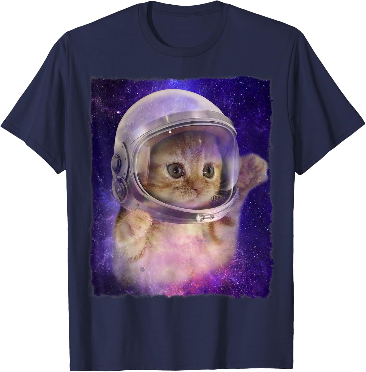 Cute Space Cat Astronaut Kitty Space Helmet Deep Space Men Women Girls Kids T-Shirt - T-Shirt | Navy