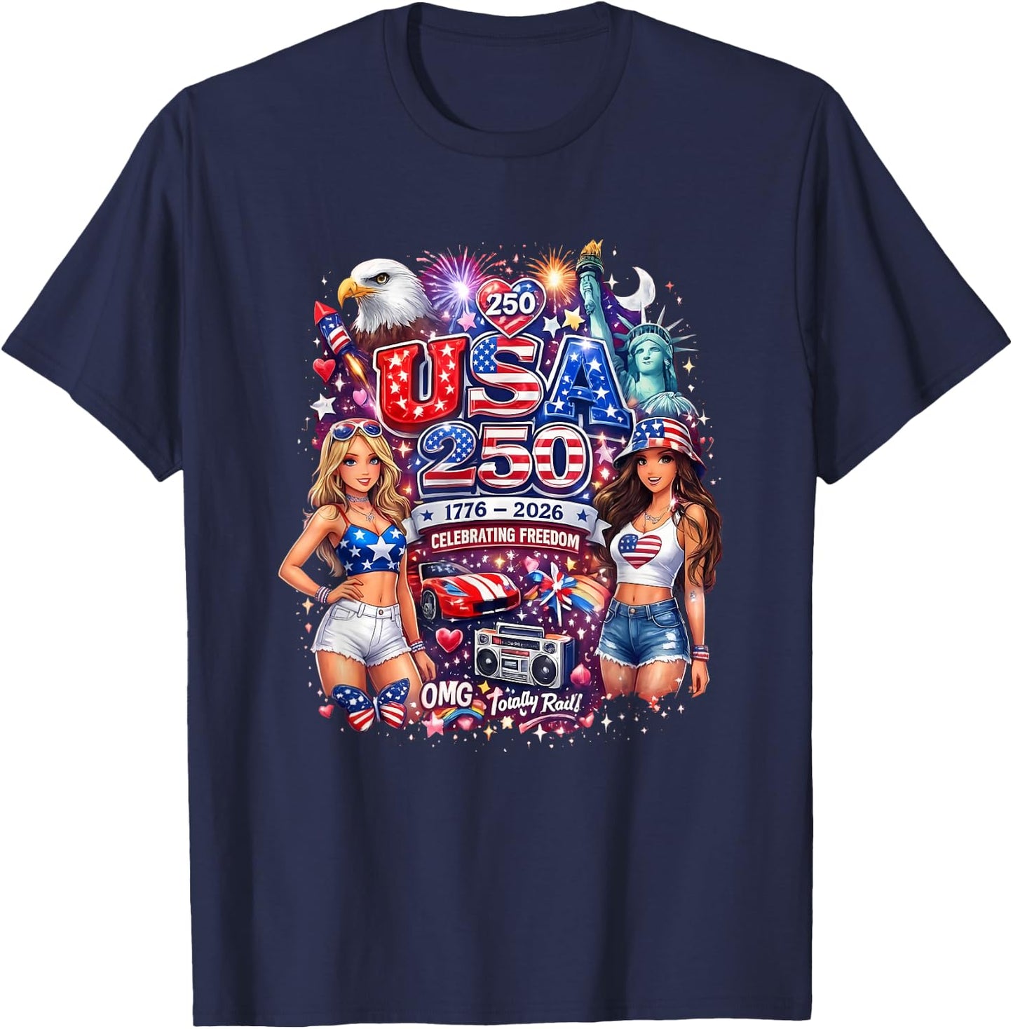 Totally Rad Freedom Celebration Liberty Fireworks Design T-Shirt - T-Shirt | Navy