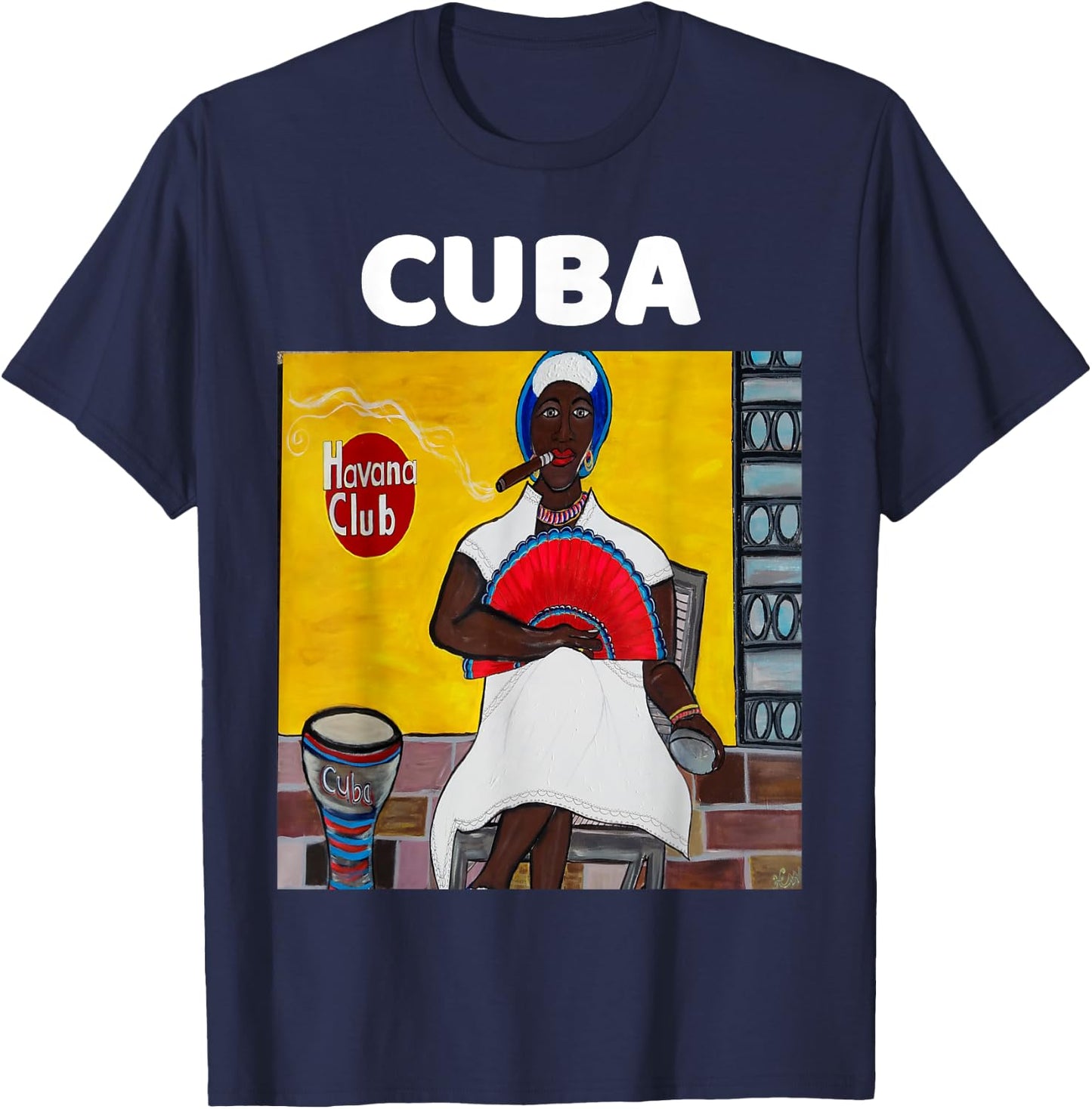 Havana Cuba Art Afro Woman Cuban Cigar Gift T-Shirt - T-Shirt | Navy