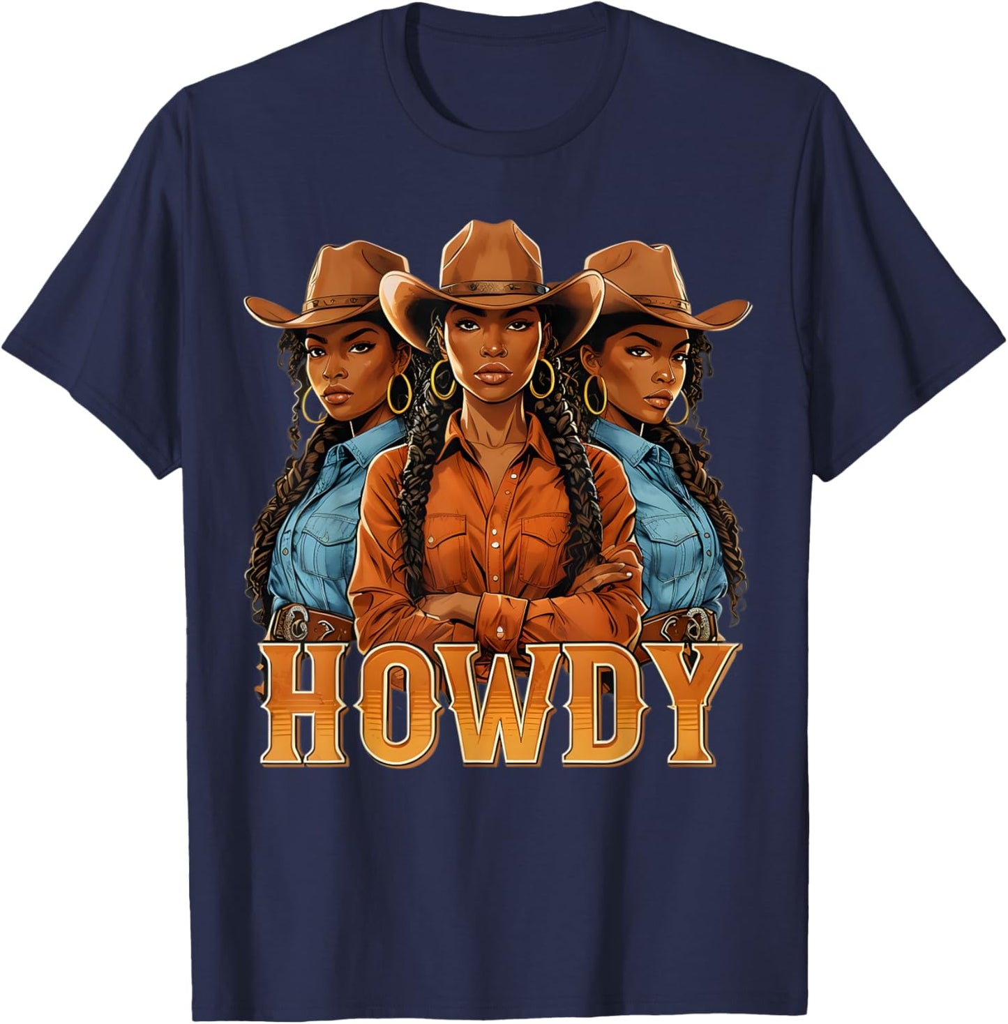 Howdy Retro Western Melanin Black Cowgirl African Women T-Shirt - T-Shirt | Navy