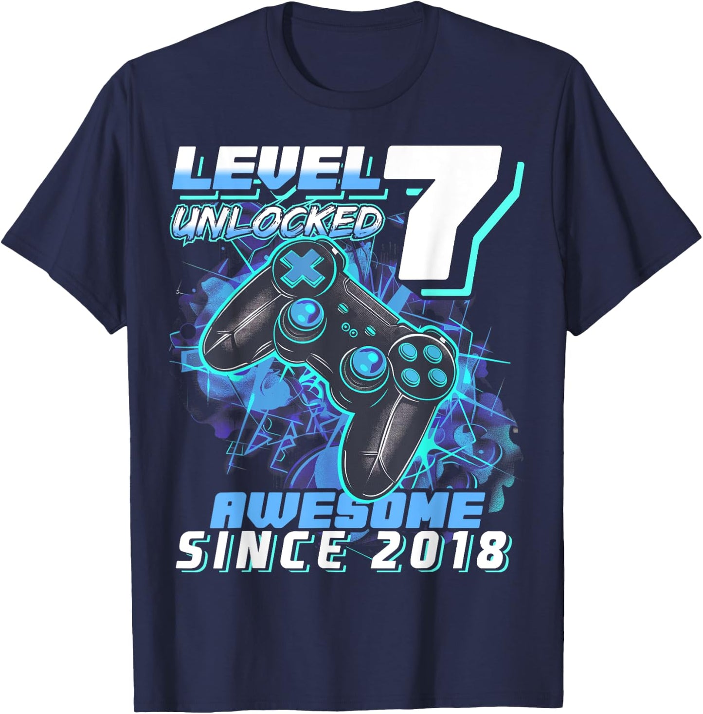7th Birthday Boy Level 7 Gamer 7 Year Video Game Party T-Shirt - T-Shirt | Navy