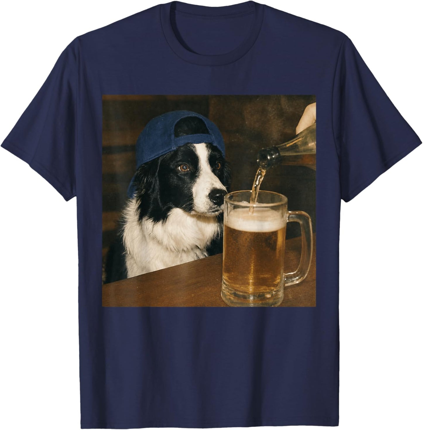 Border Collie Drinking Beer Funny Dog Meme T-Shirt - T-Shirt | Navy