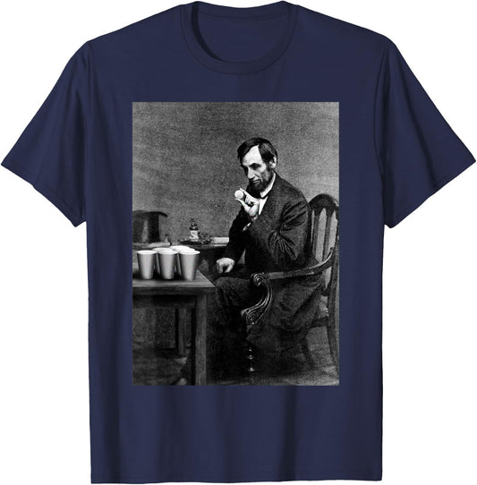 Abe Lincoln Invent's Beer Pong Old Vintage Photograph T-Shirt - T-Shirt | Navy